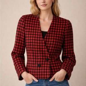 Vintage Pendleton Wool Blazer |‎ Red & Black houndstooth-size 6P-USA